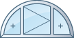 Полукруглое трёхстворчатое окно с поворотной створкой
